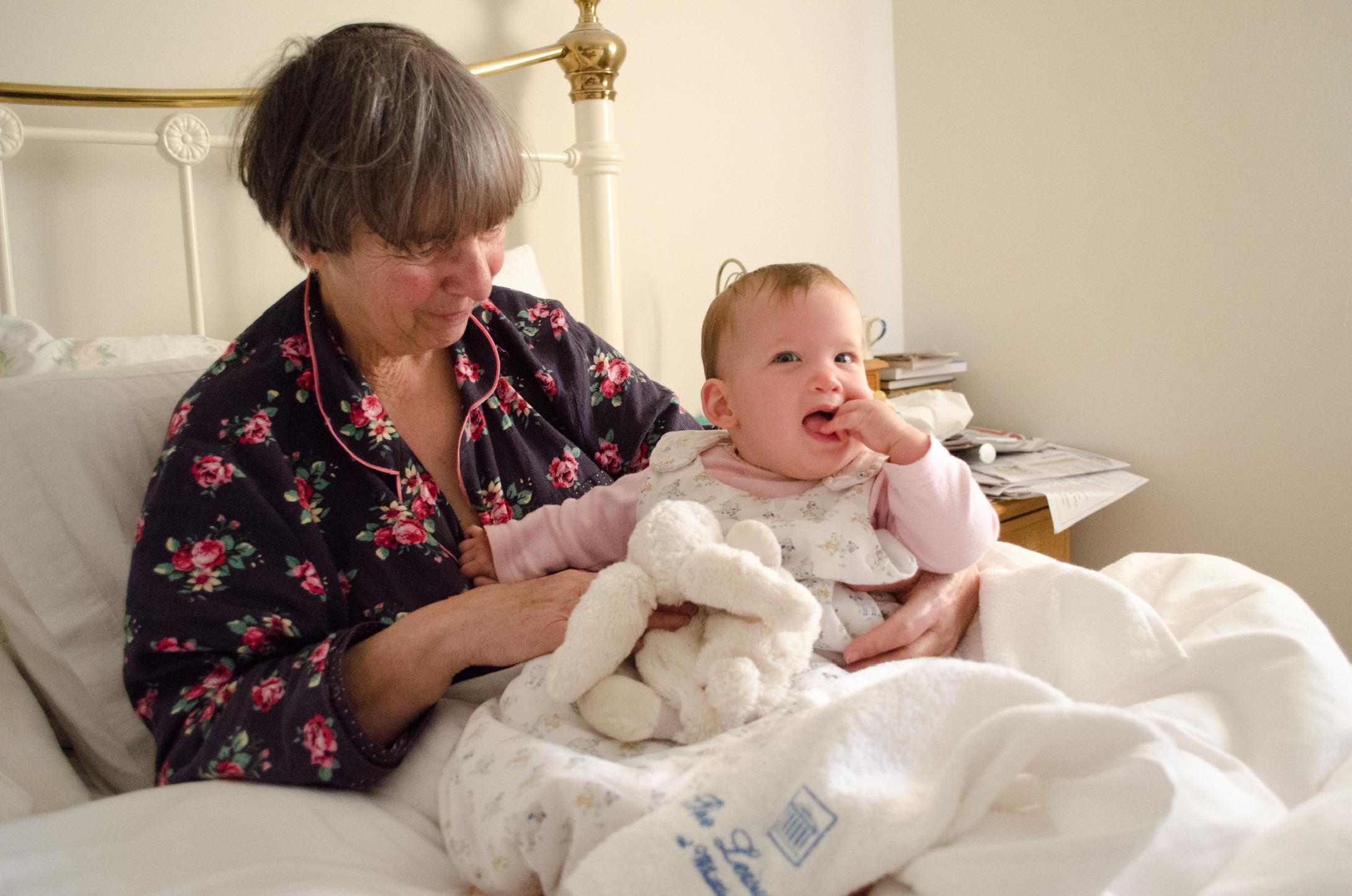 Granny holding Lara with Bunny