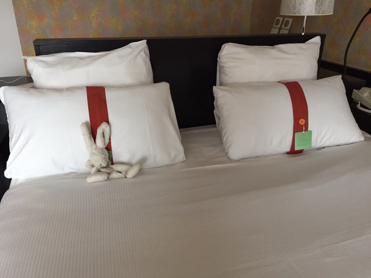 Bunny in a UK hotel bed